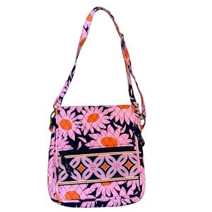 Vera Bradley Loves Me Pink and Black Floral Crossbody Flap Over Design Purse